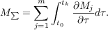 $$M_{\sum} = \sum^{m}_{j = 1}  \int^{t_k}_{t_0}\frac{\partial M_j}{\partial \tau}d\tau .$$
